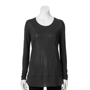 🆕 Apt 9 Long Sleeve Shiny Embellished Front Gray Sz S